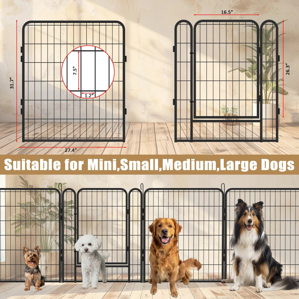16 Panels Heavy Duty Metal Playpen with Door 31.7H Dog Fence