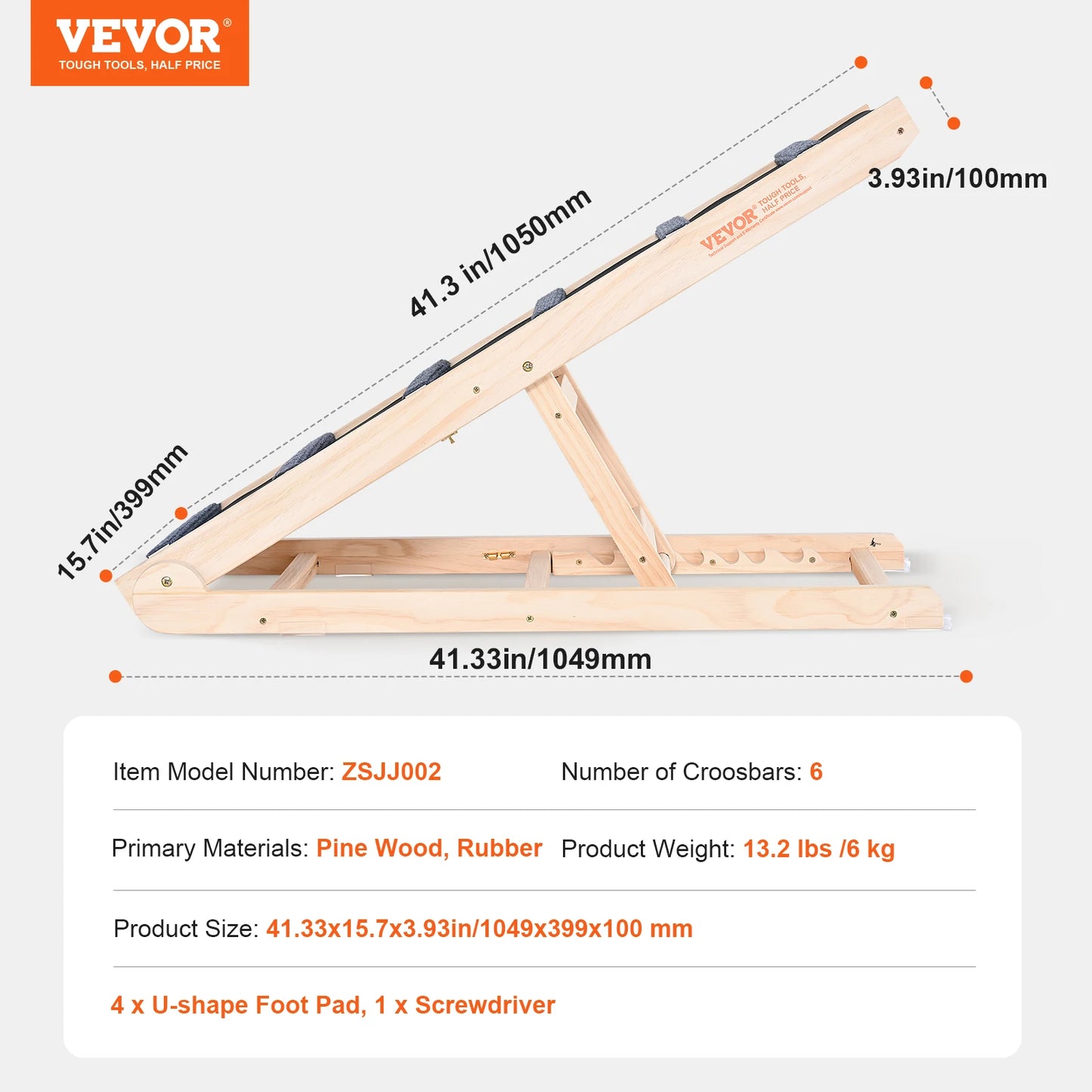 VEVOR Dog Ramp Folding Ladder Adjustable Wooden Pet Ramp