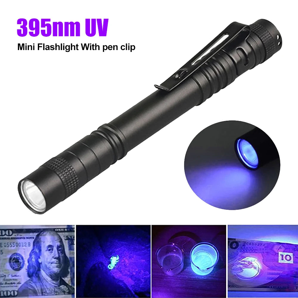 Mini Pen Light Portable LED Flashlight White 395nm Red Light Torch