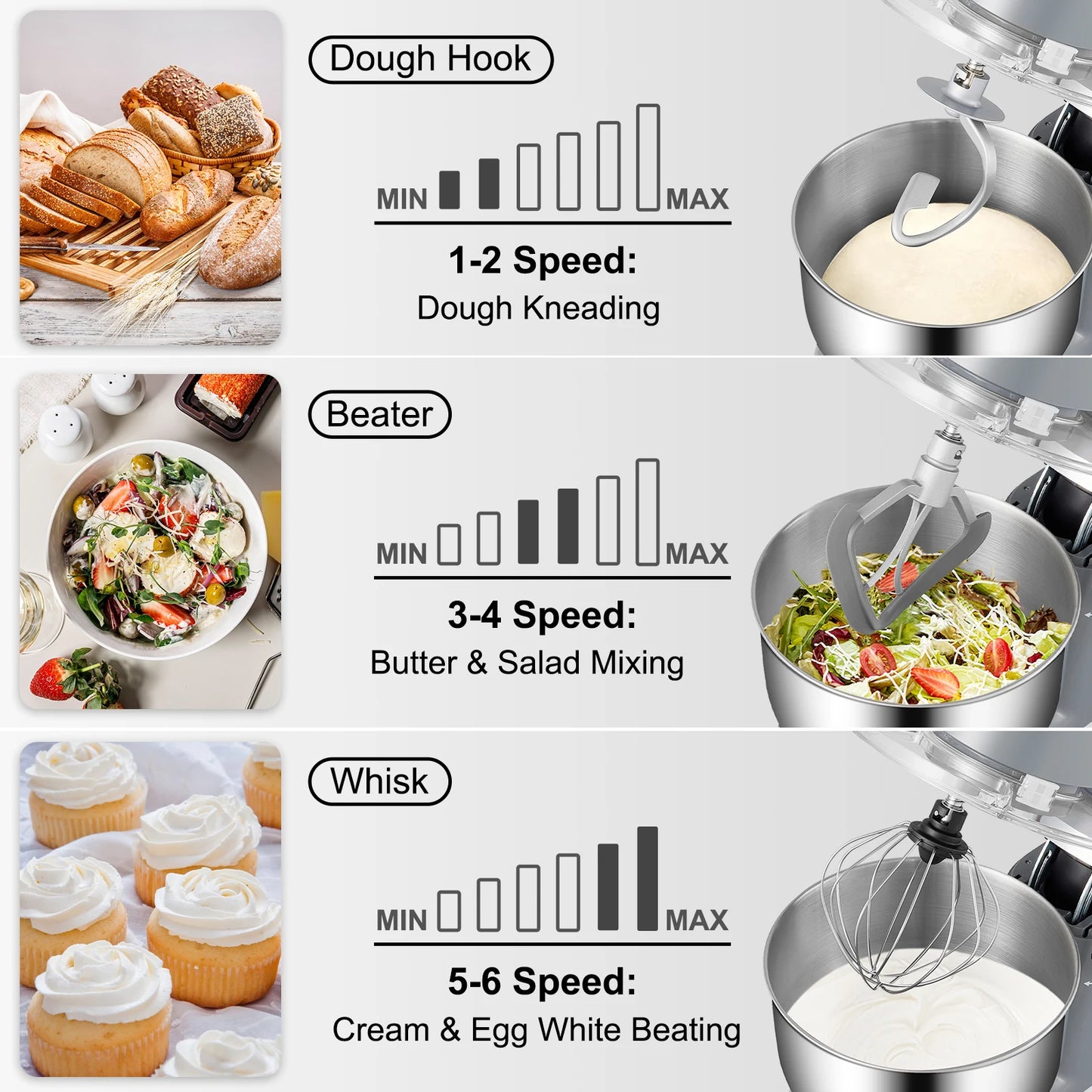 VEVOR Stand Mixer Electric Dough Mixer With 6 Speeds LCD