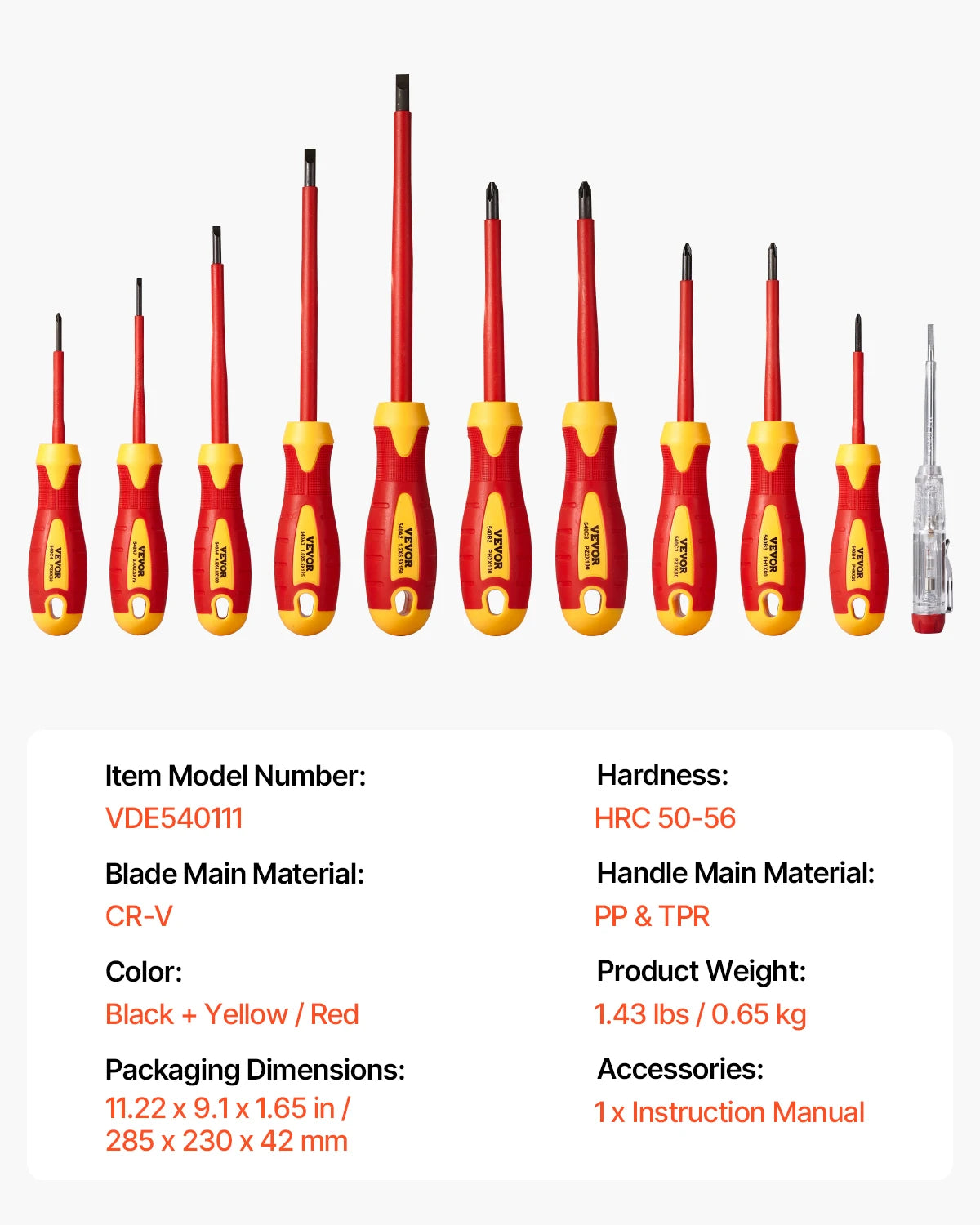 VEVOR Insulated Screwdriver Set Professional Electrical Screwdriver Set 1000V Insulated Electrician Tool Set Magnetic Phillips