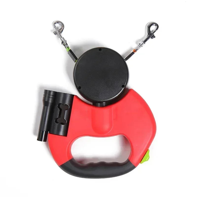 LED Automatic Retractable Traction Rope Two-Headed Dog Leash