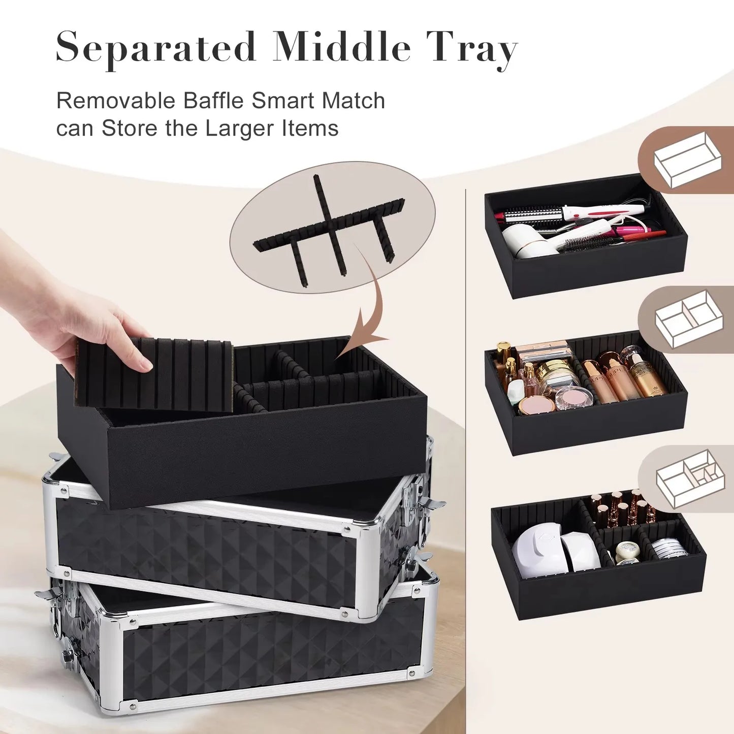 Makeup Trolley Case Detachable 4 in 1 Alloy Train Briefcase