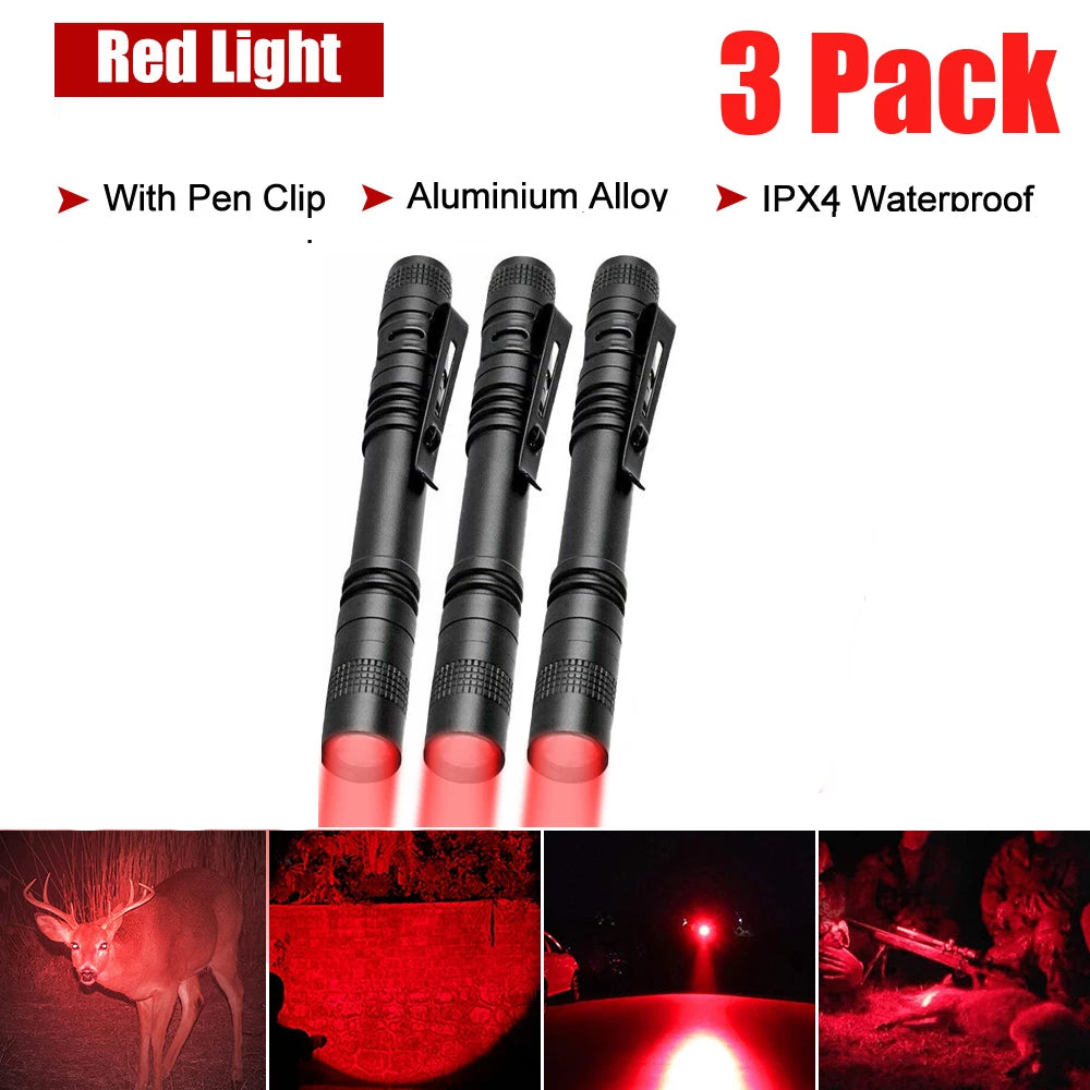 Mini Pen Light Portable LED Flashlight White 395nm Red Light Torch