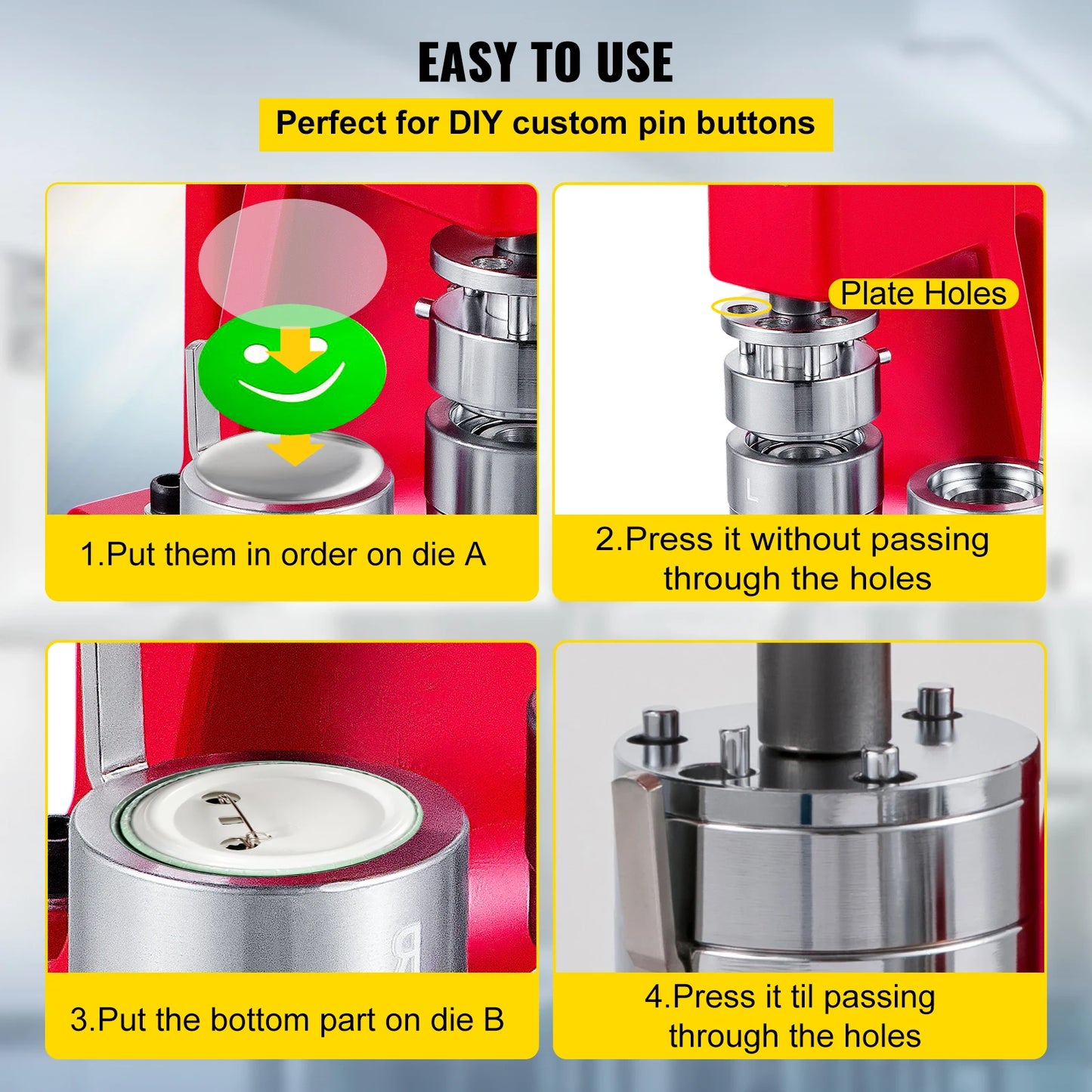 VEVOR 25-75MM Badge Maker Machine DIY Button Pin Broochs Press