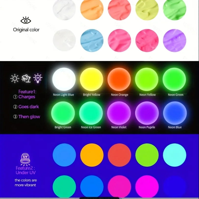 Fantastory 10pcs Glow in the Dark Acrylic Paints 30ml