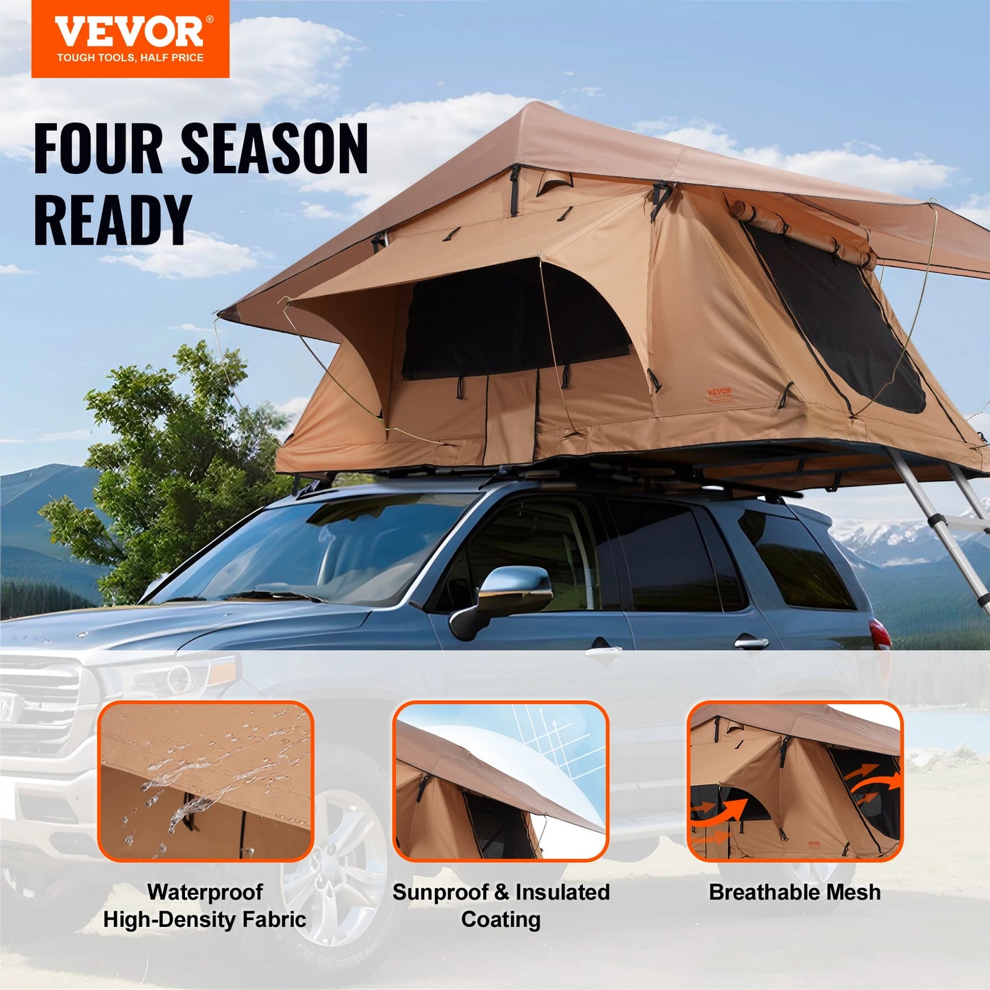 VEVOR Rooftop Tent Hardshell Folding Tent with Telescopic Ladder