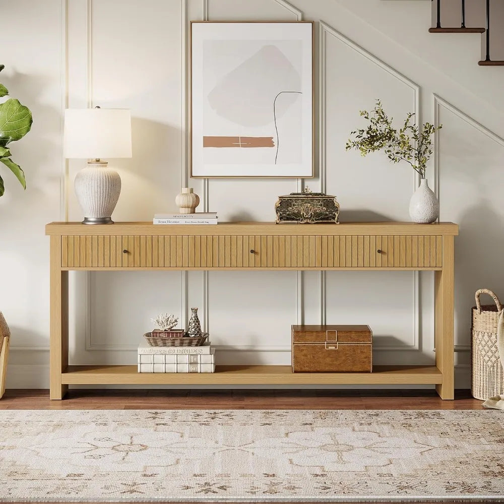 Wood Console Long Sofa Table with 3 Drawers 70.9 inch
