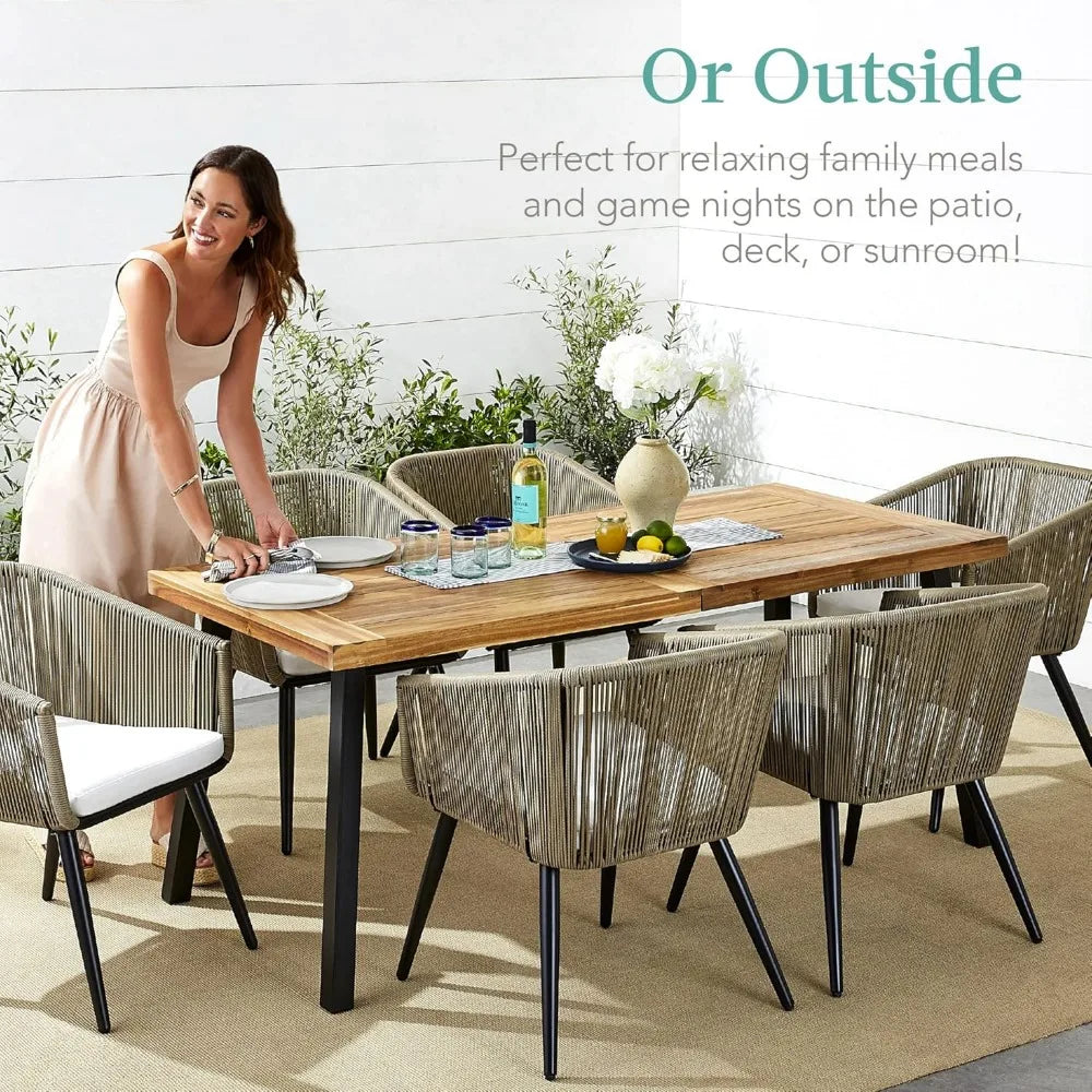 6-Person Indoor Outdoor Acacia Wood Dining Table Set