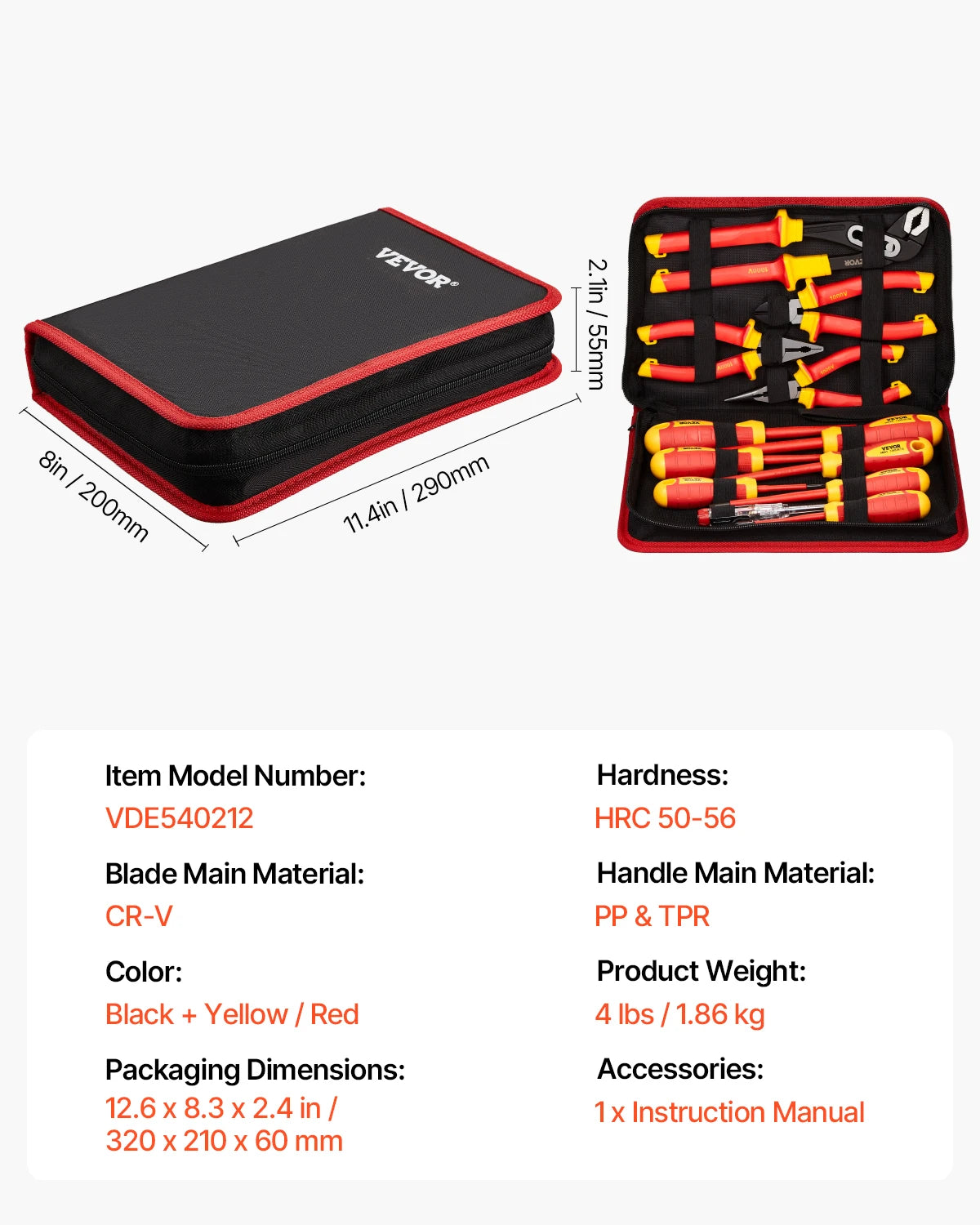 VEVOR Insulated Screwdriver Set Professional Electrical Screwdriver Set 1000V Insulated Electrician Tool Set Magnetic Phillips