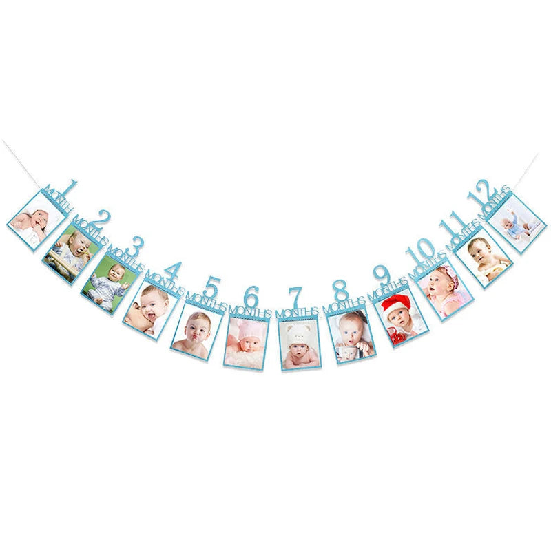 12 Months Photo Frame Banner Newborn Garland 1st Birthday Decorations