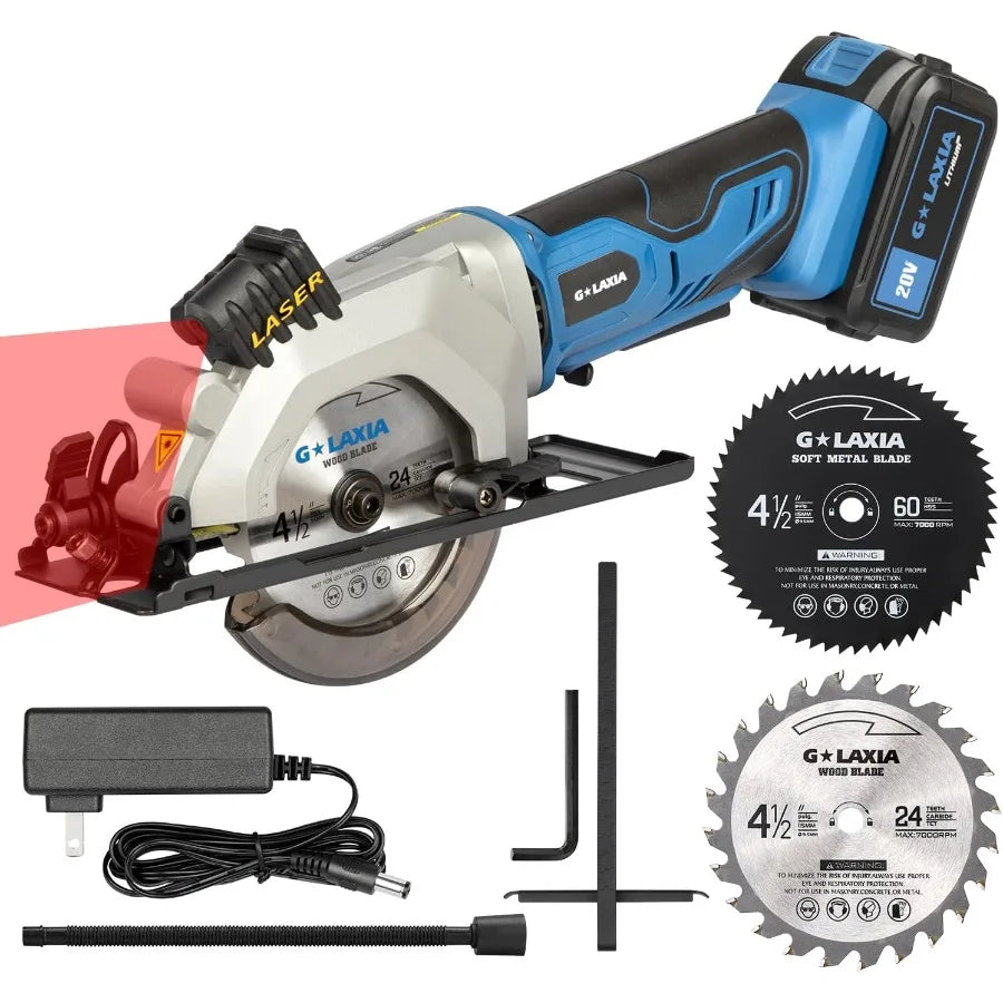 SHXI Compact Cordless Circular Saw With 3400RPM Motor Laser Guide Rip Guide