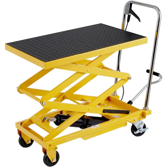 Hydraulic Lift Cart With Double Scissor Table And Wheels