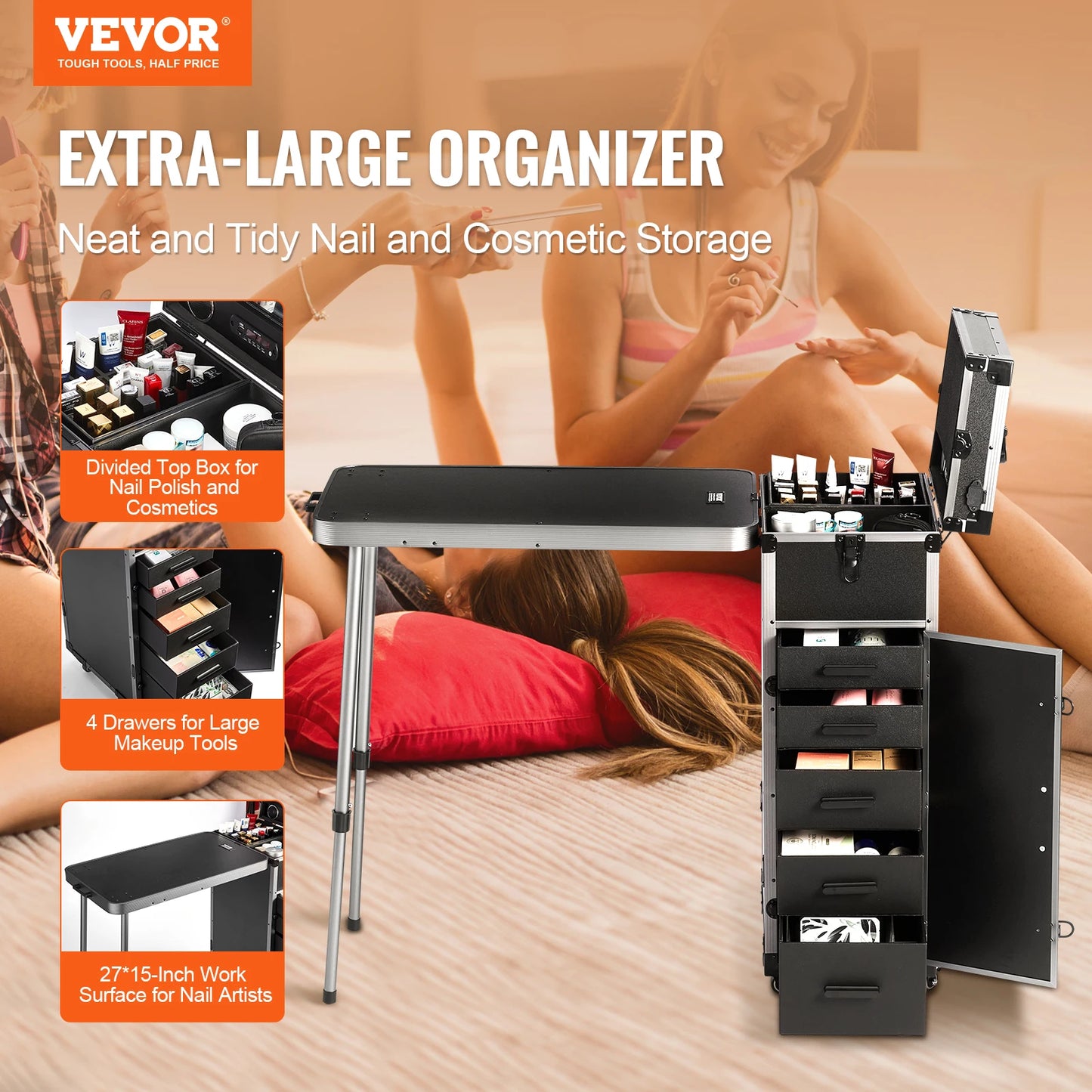 VEVOR Professional Makeup Train Case Aluminum Cosmetic Case Extra Large