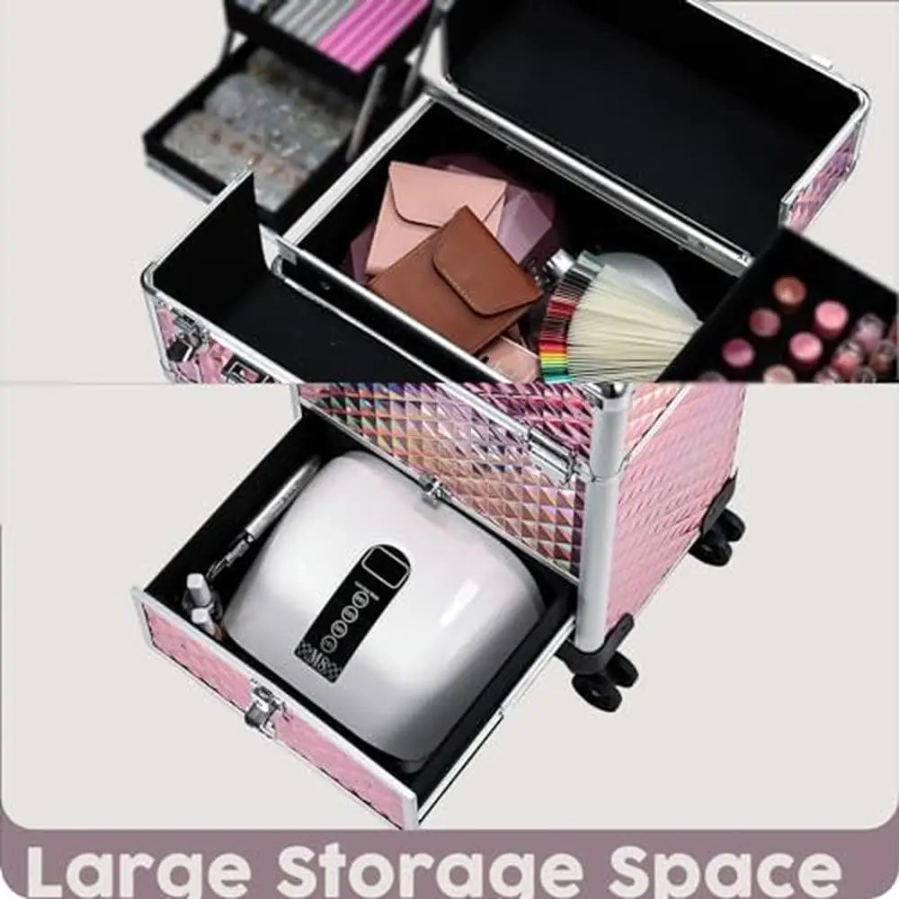 Professional Rolling Makeup Trolley with Slide Rail Trays