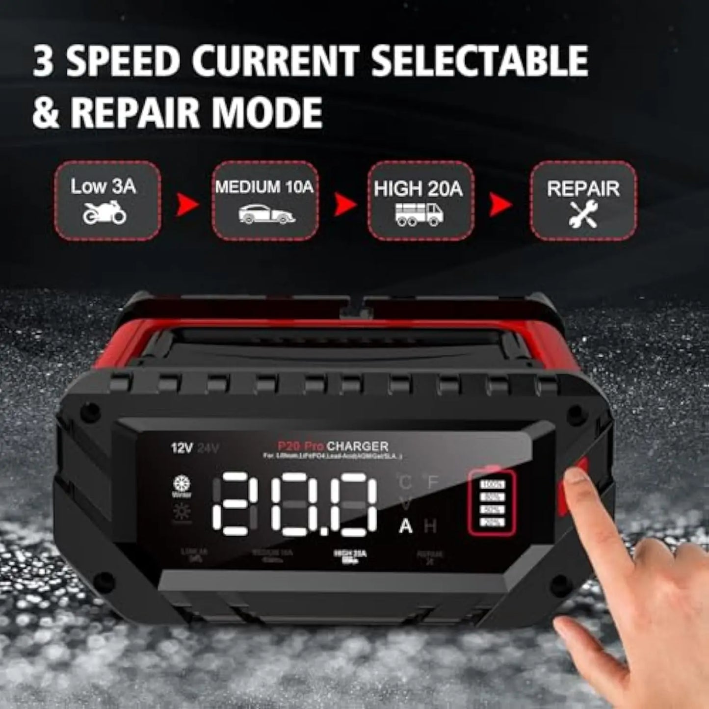 20-Amp Car Battery Charger, 12V/24V Smart Charger