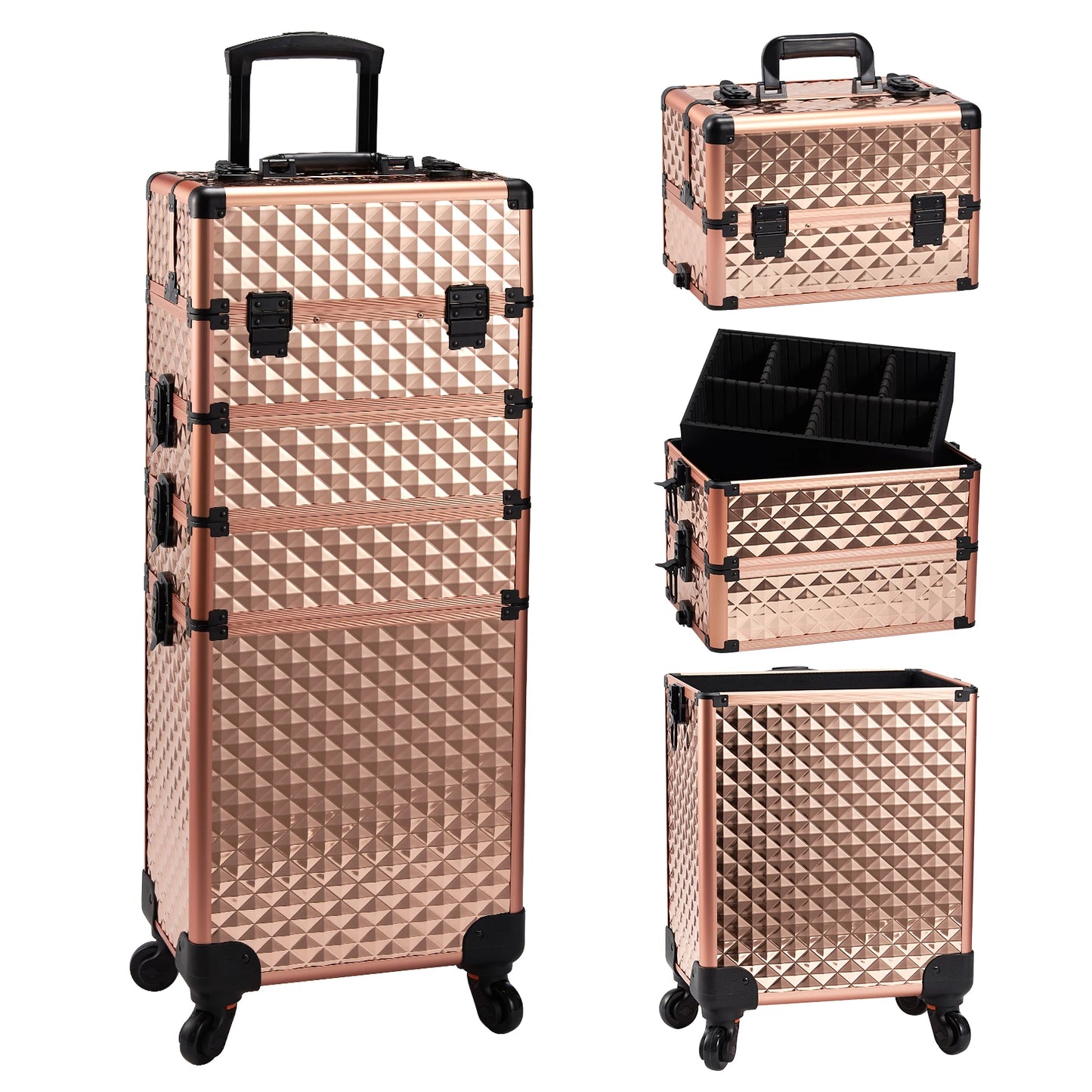 Makeup Trolley Case Detachable 4 in 1 Alloy Train Briefcase