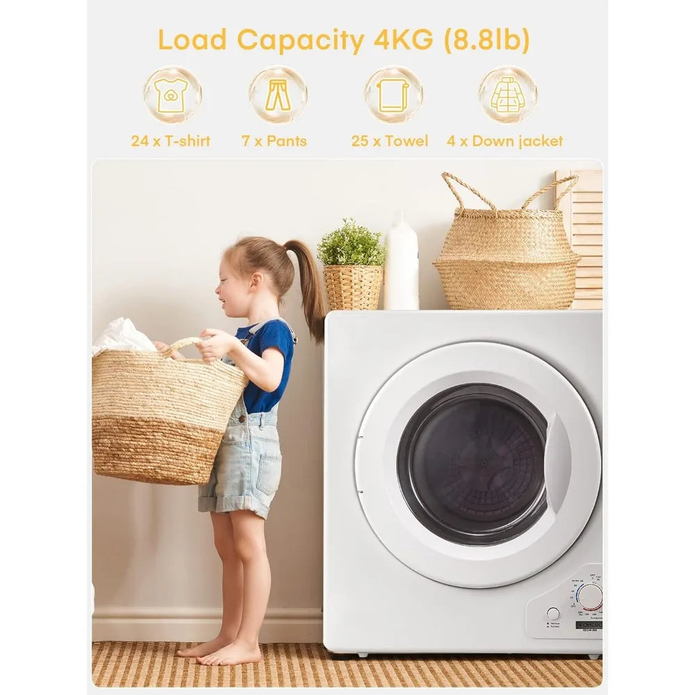 2.9 Cu.Ft Compact Dryer Portable Laundry Electric Machine White