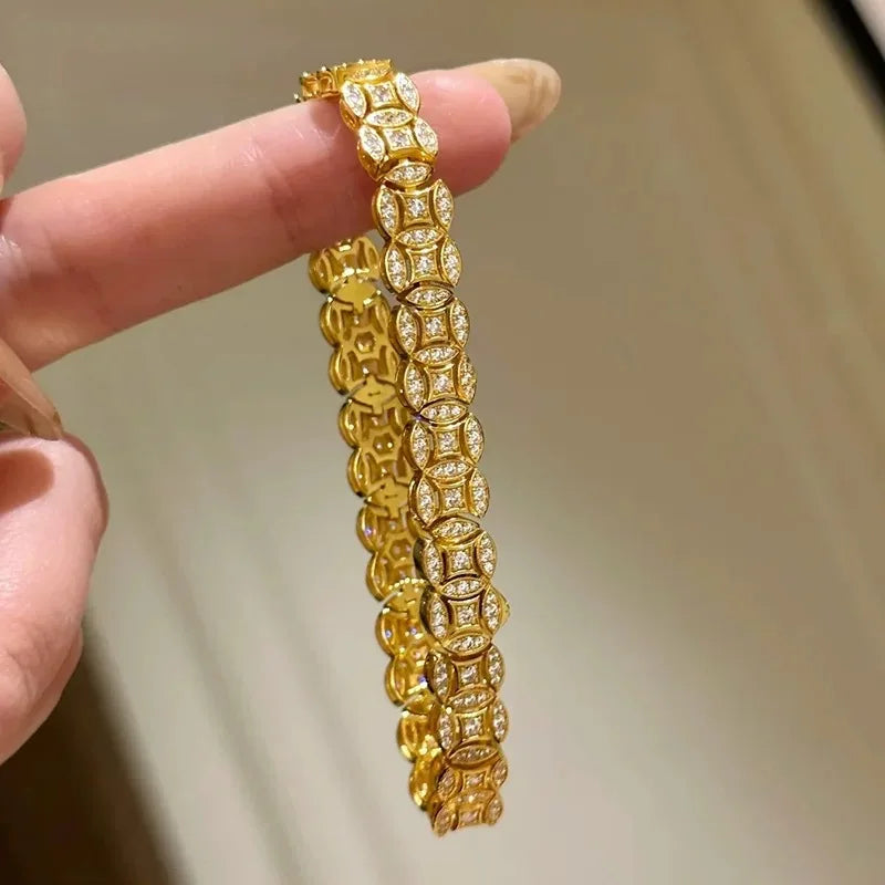 24K Gold AU999 Zircon Full Circle Money Bracelet For Women