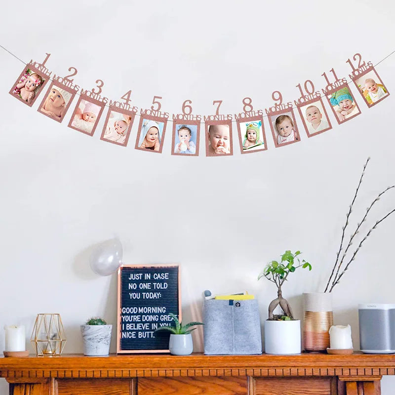 12 Months Photo Frame Banner Newborn Garland 1st Birthday Decorations