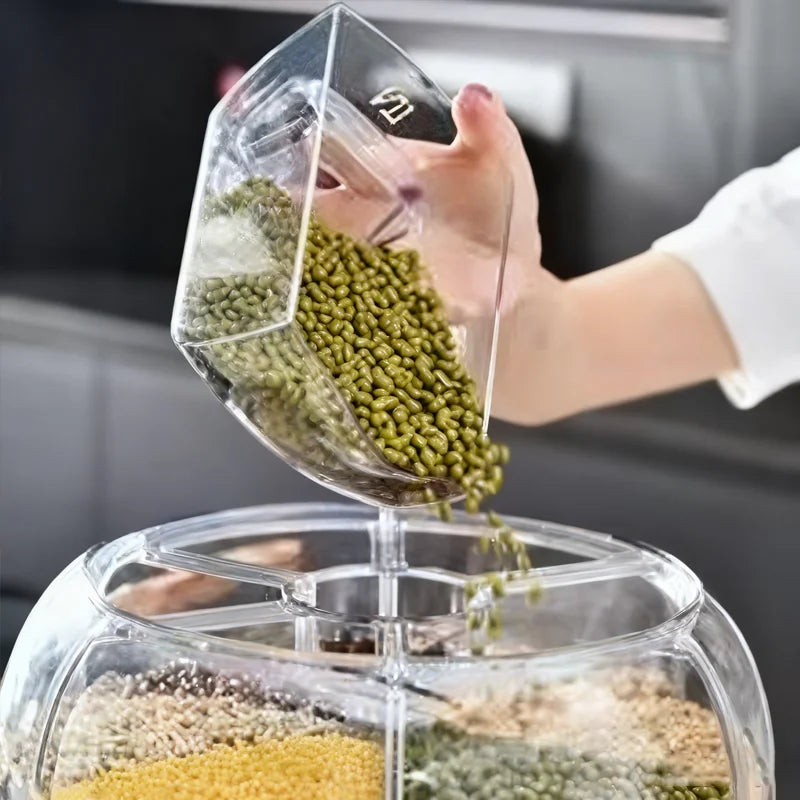 360 Degree Rotating Rice And Grain Dispenser Moisture Proof Container
