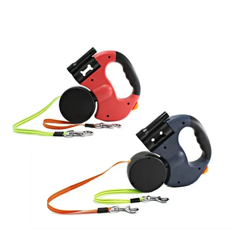 LED Automatic Retractable Traction Rope Two-Headed Dog Leash