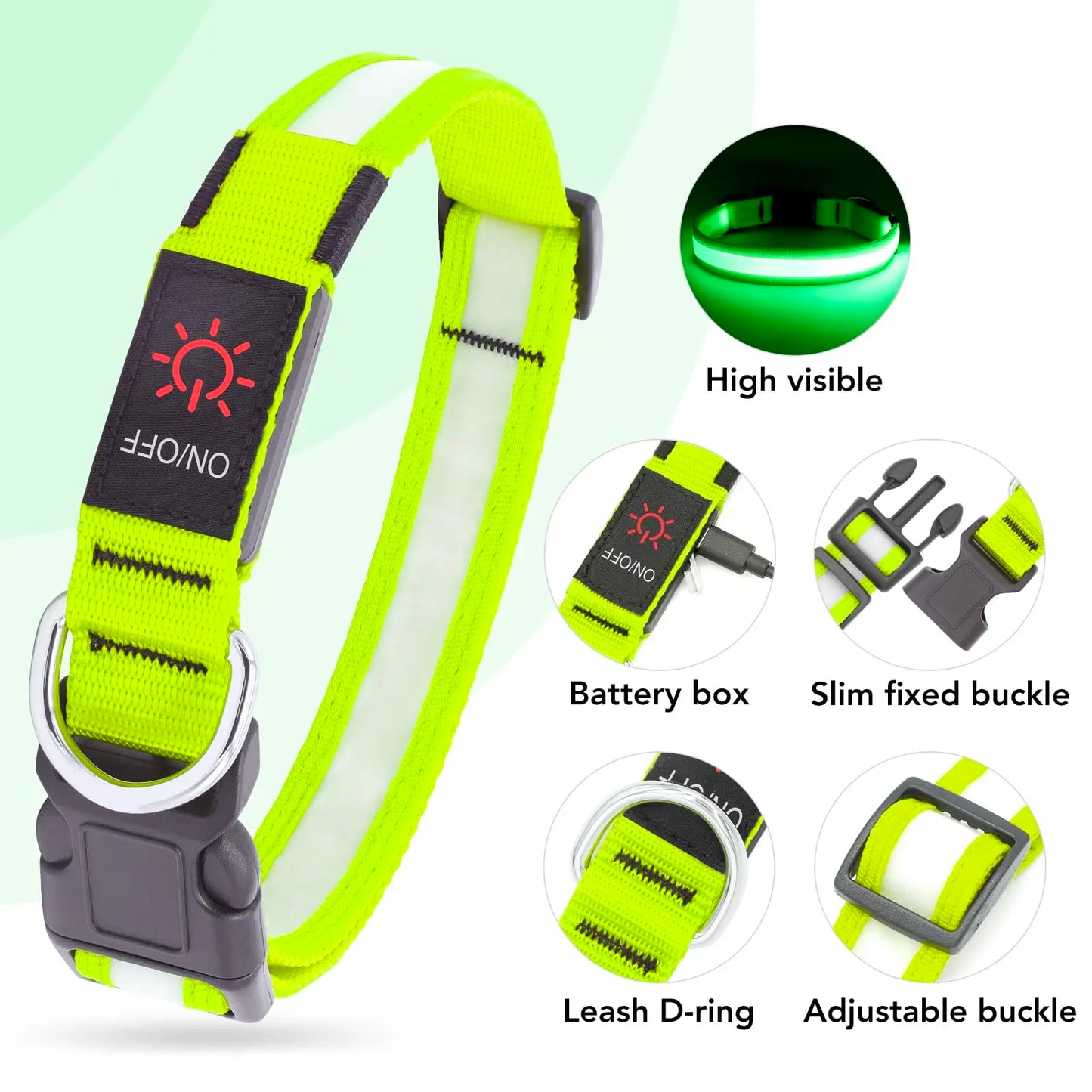 Vizpet LED Dog Collar Adjustable USB Rechargeable Safety Light
