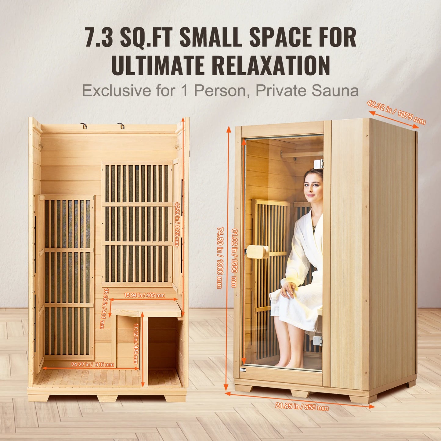 SucceBuy Far Infrared Wooden Sauna Room For One Indoor Spa