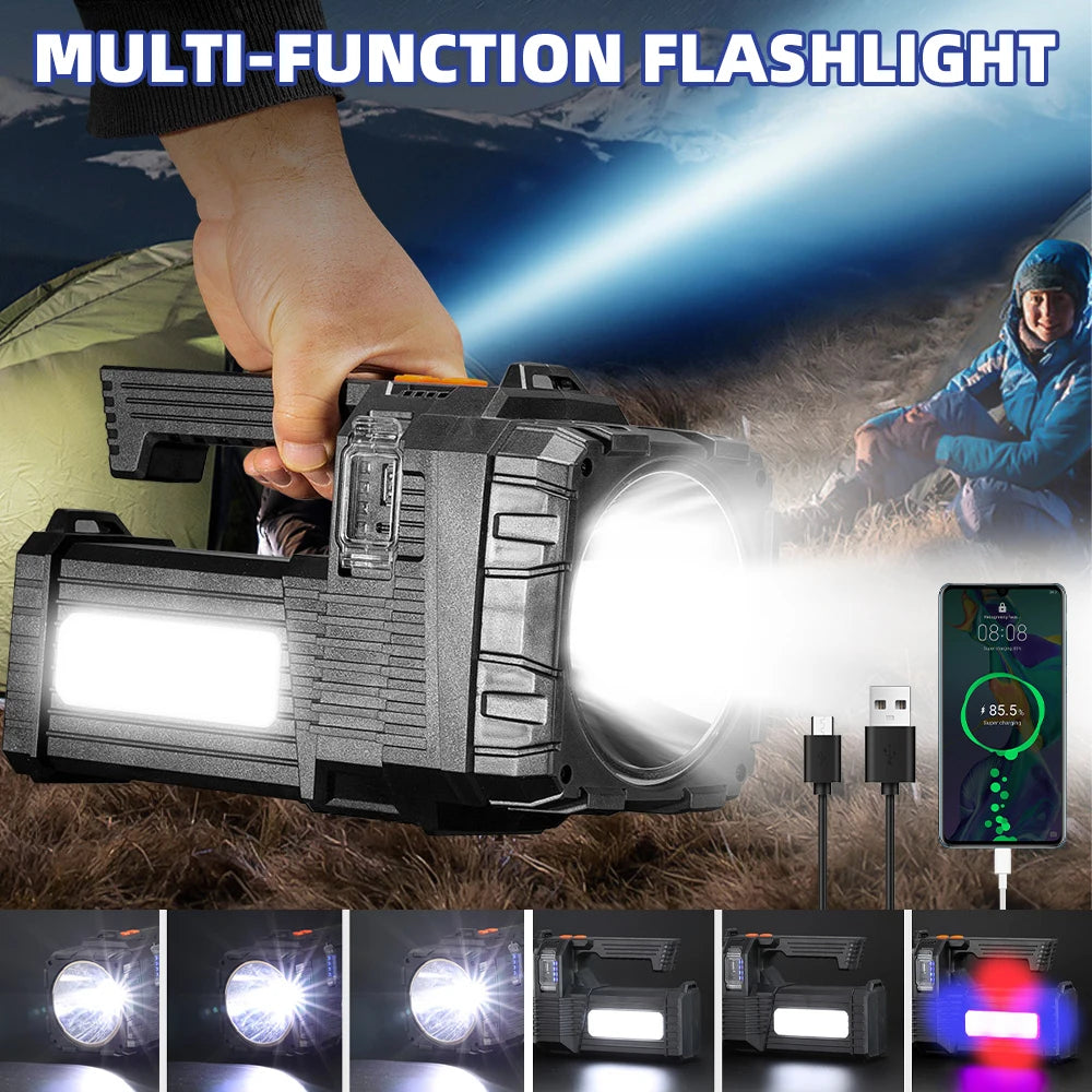 Solar Energy High Power LED Flashlight Type-C Rechargeable Waterproof