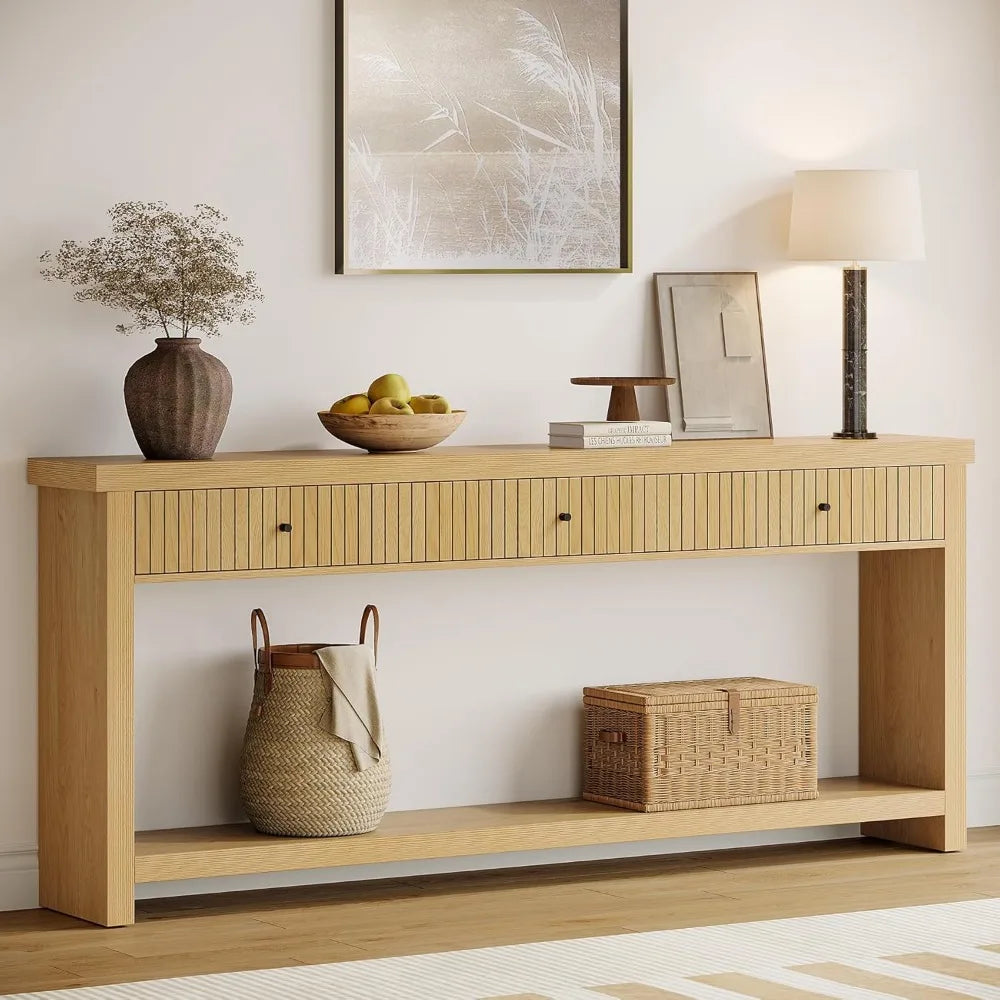 Wood Console Long Sofa Table with 3 Drawers 70.9 inch