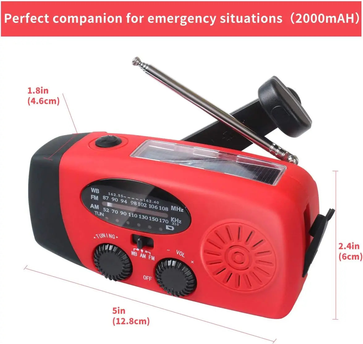 2000mAh Emergency Crank Weather Radio with LED Flashlight