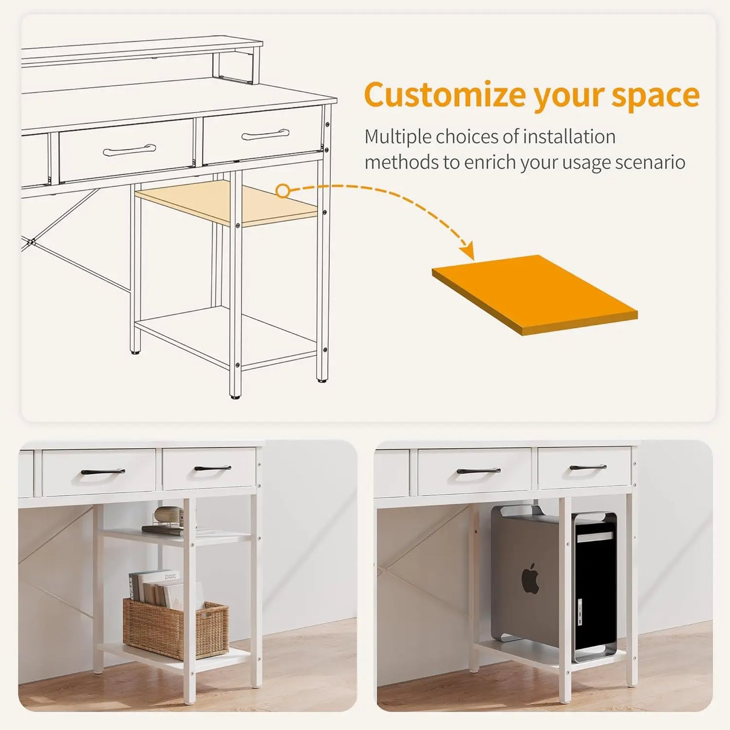 47 Inch Computer Desk with 3 Drawers and Storage Shelves