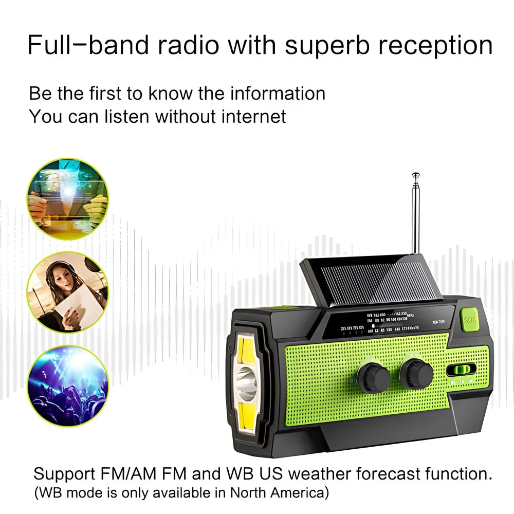 STONEGO FM AM WB Emergency Weather Radio 5000mAh Solar Power
