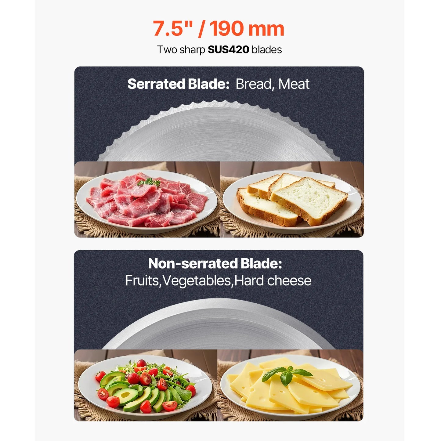 VEVOR Meat Slicer Electric Deli Cutter With SUS420 Blades