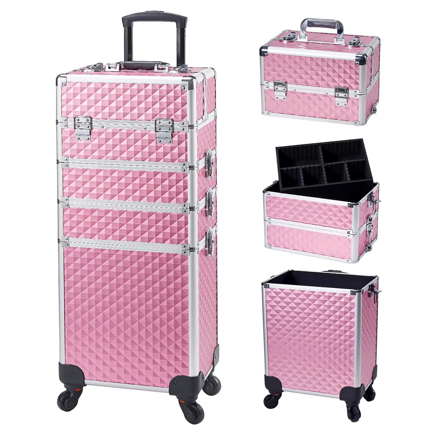 Makeup Trolley Case Detachable 4 in 1 Alloy Train Briefcase