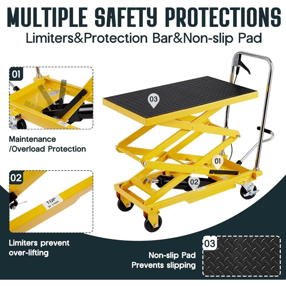 Hydraulic Lift Cart With Double Scissor Table And Wheels