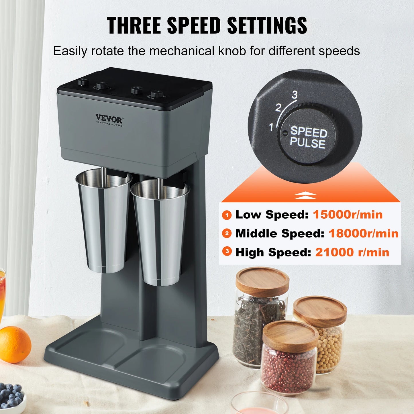 VEVOR Milkshake Maker Mixer Machine Double Head Stainless Steel Drink Blender 3-Speed