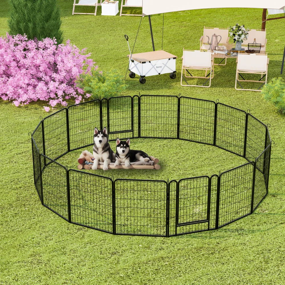 16 Panels Heavy Duty Metal Playpen with Door 31.7H Dog Fence