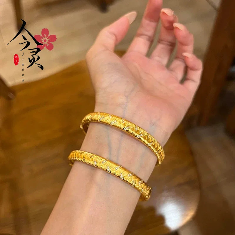 AU999 24K Gold Wheat Ear Bangle For Women Glossy Clasp