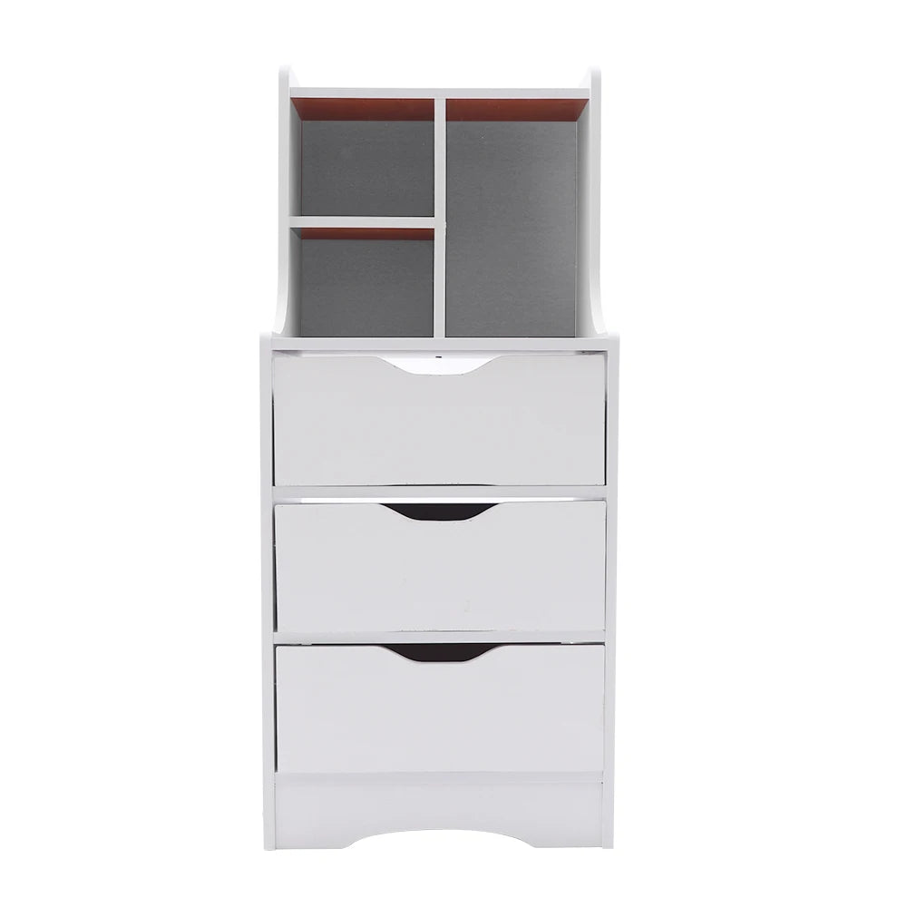 Tall White Nightstand & 3 Drawers Side Stand Cabinet