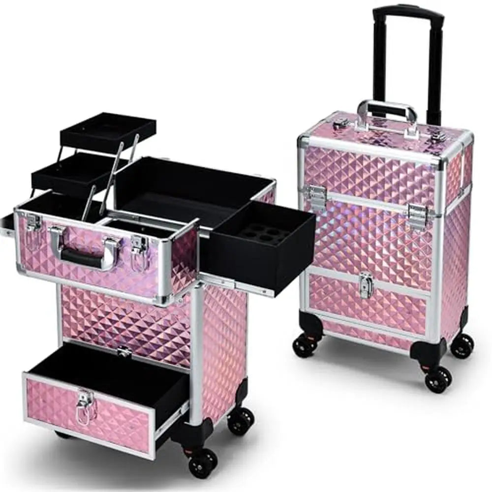 Professional Rolling Makeup Trolley with Slide Rail Trays