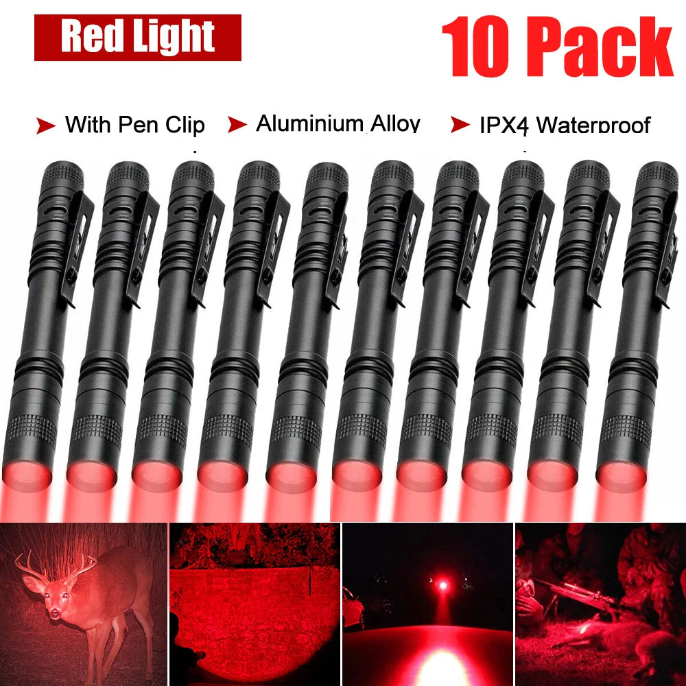 Mini Pen Light Portable LED Flashlight White 395nm Red Light Torch