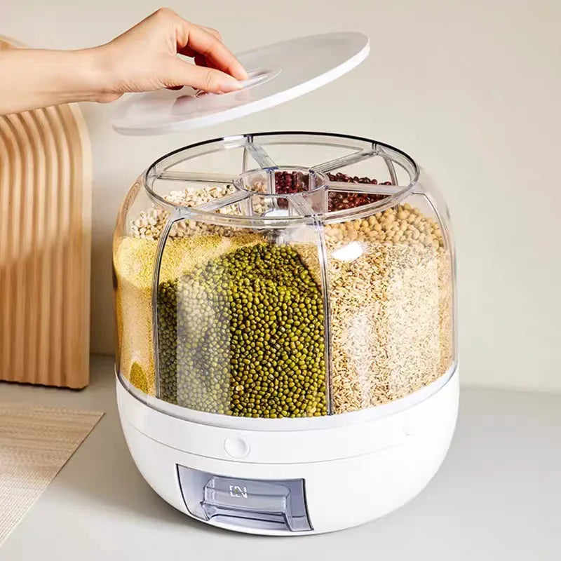 Rotating Food Storage Containers For Rice Beans Grains With Lid