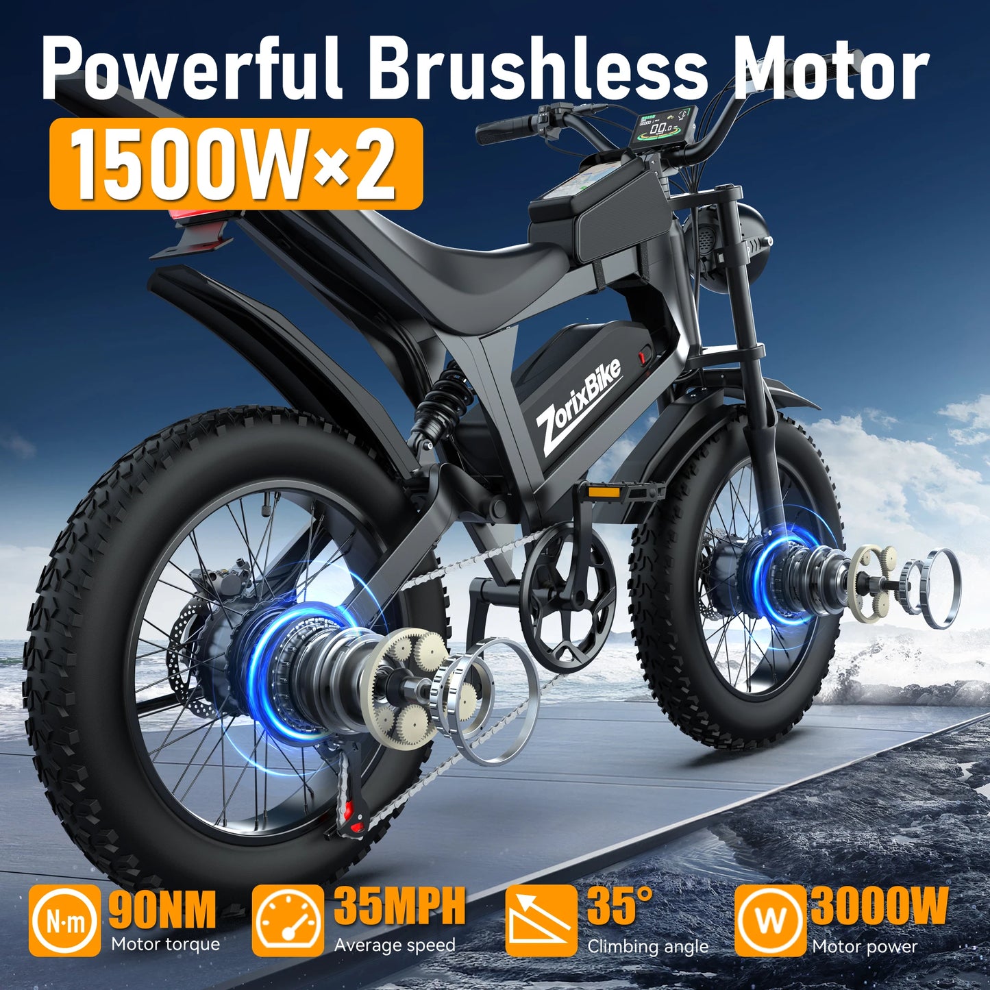ZorixBike R8 Pro Electric Off-Road Bike 80 Mile Range 3000W