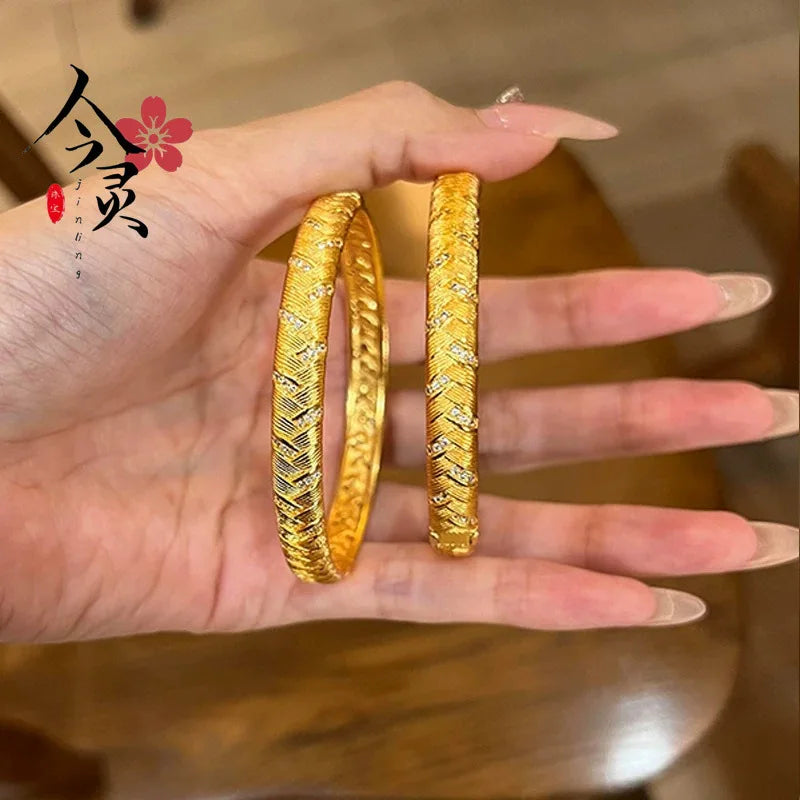 AU999 24K Gold Wheat Ear Bangle For Women Glossy Clasp