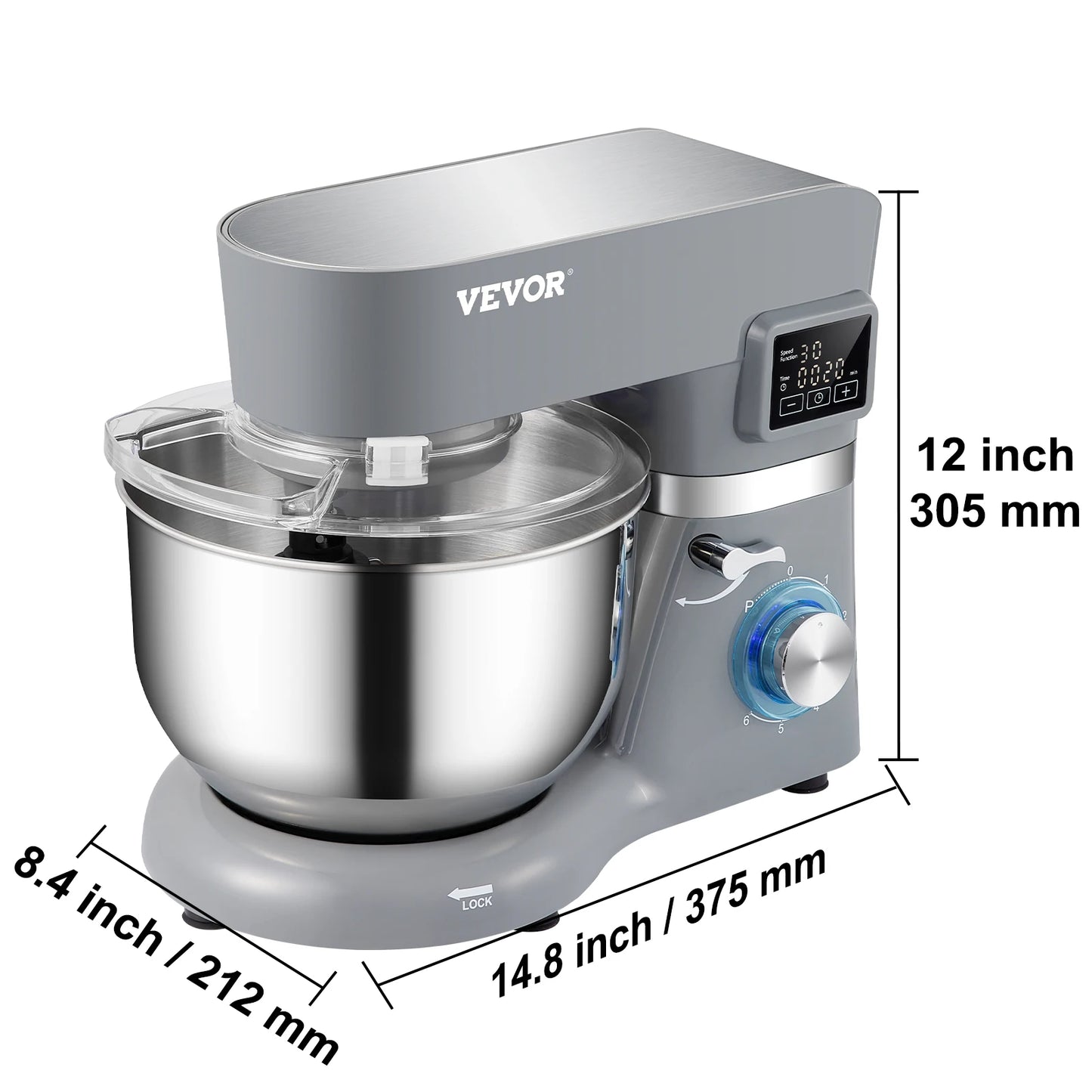 VEVOR Stand Mixer Electric Dough Mixer With 6 Speeds Screen