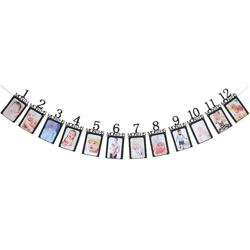 12 Months Photo Frame Banner Newborn Garland 1st Birthday Decorations