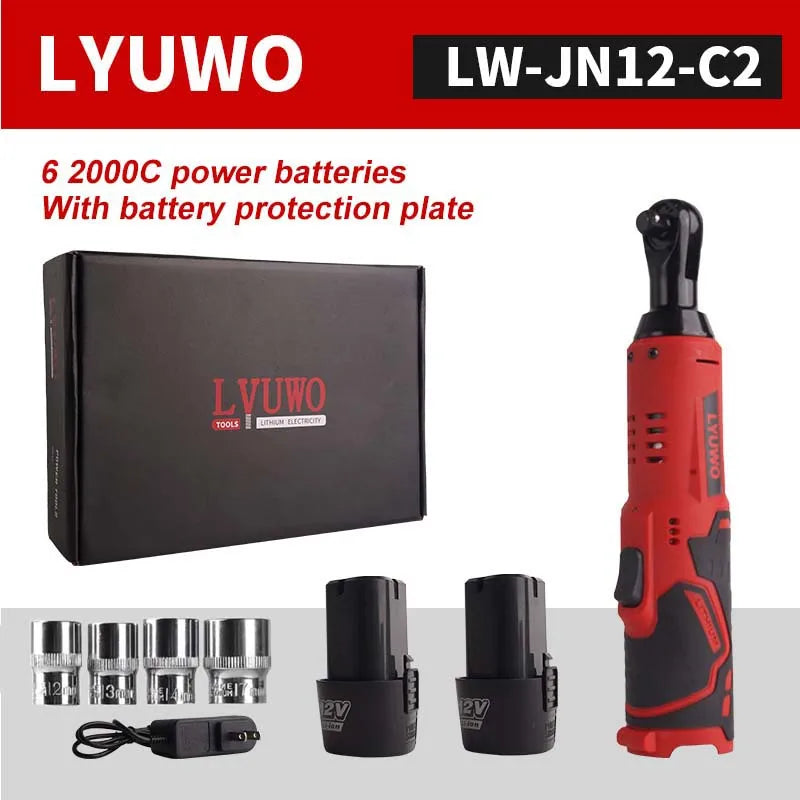 LYUWO 3/8 Rechargeable Electric Ratchet Set Tool 2 Batteries