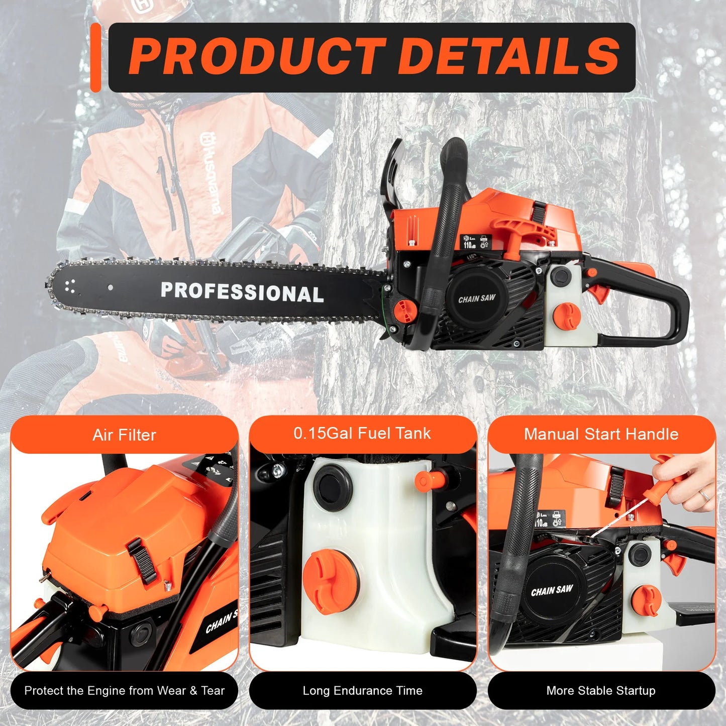 58CC 20 Inch Gas Chainsaw Gas Powered Handheld Tool