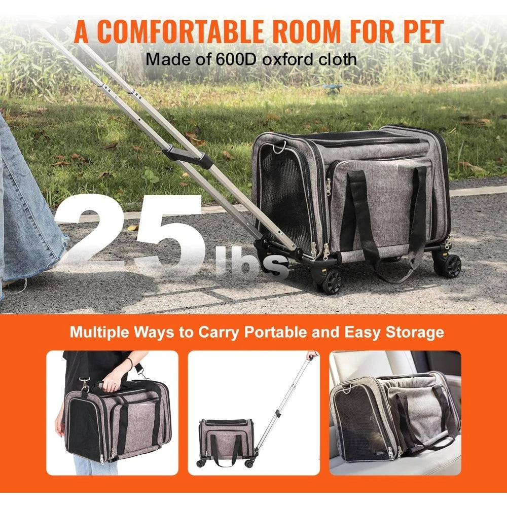 Airline Approved Pet Carrier with Wheels for Cats and Dogs